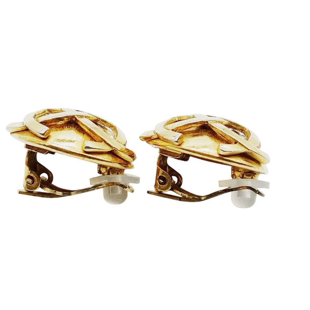 Chanel Vintage Gold Plated Round Rhinestone Clip On Earrings - Picture 3 of 8